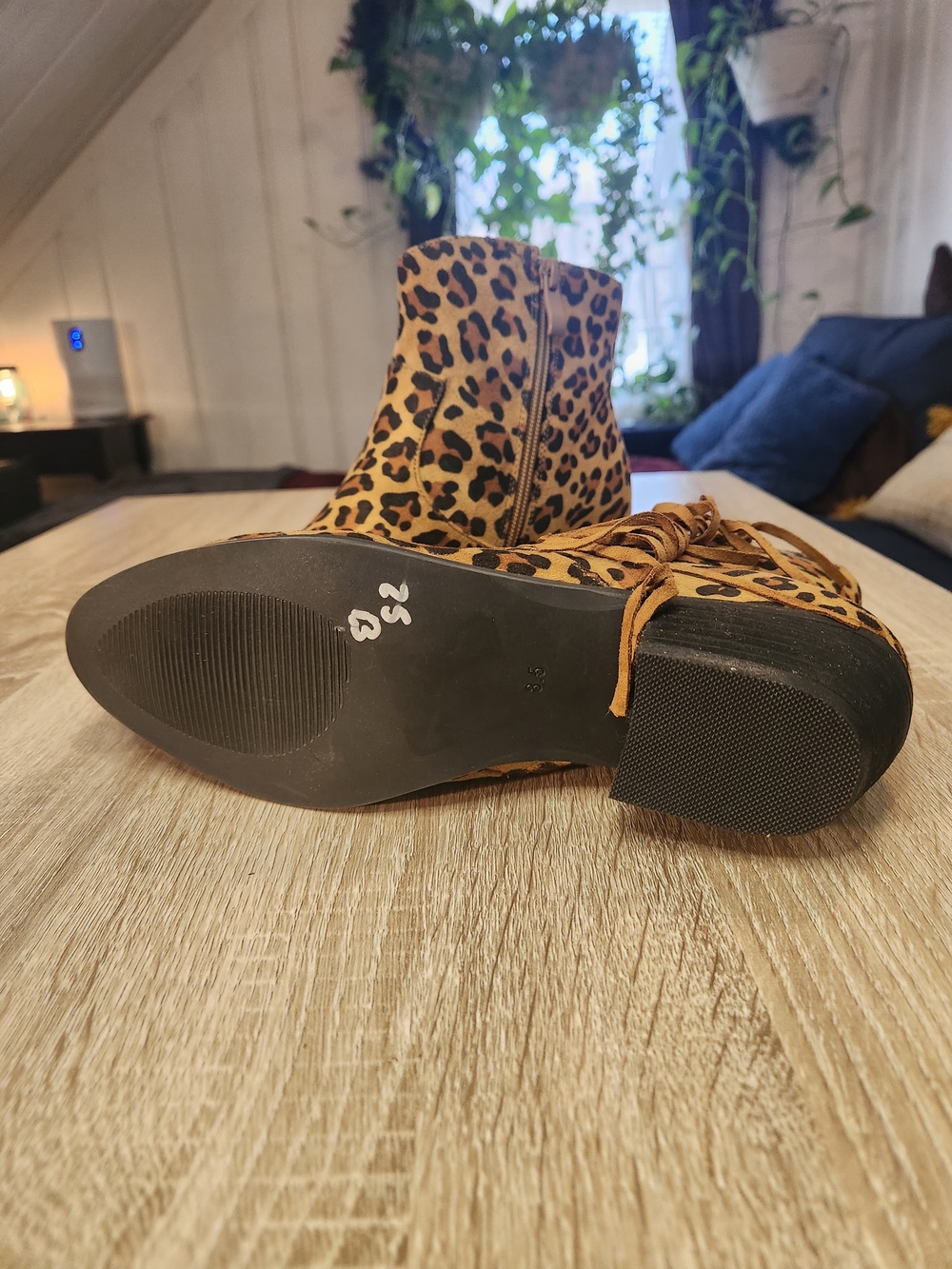 Volatile Leopard-Print Ankle Boots in Tan and Black with Tassel - Picture 4 of 5